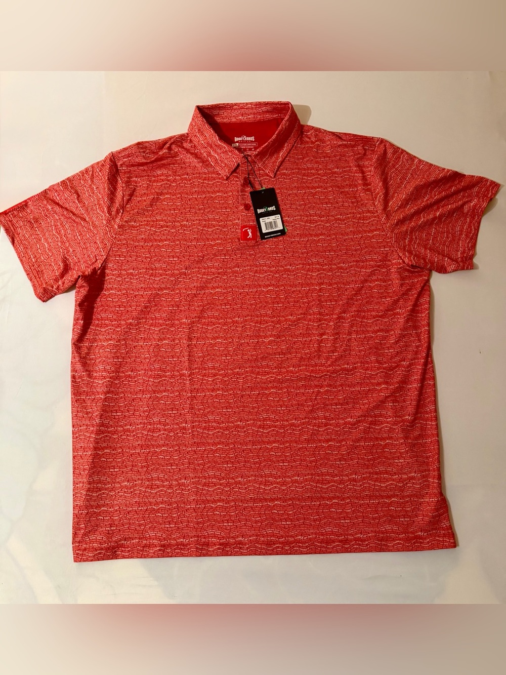 Bogey Bros Golf Polo Shirt Men’s 2XL Hidden Words Orange White NWT Stretch